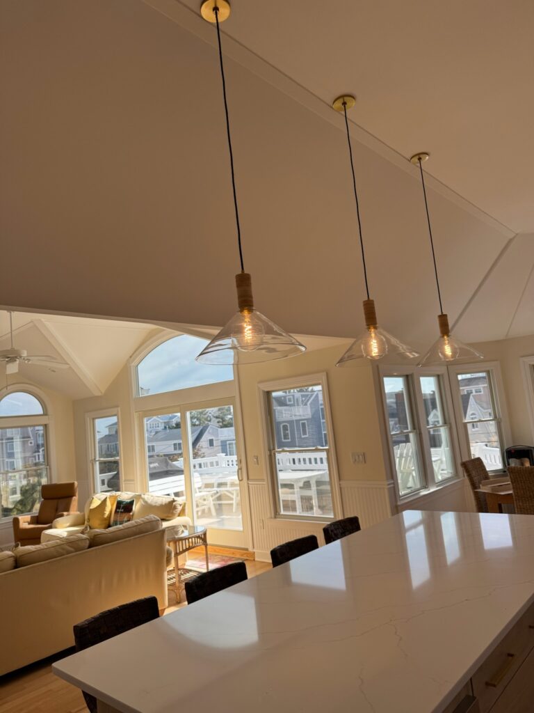 Hanging bulbs in a stylishly designed home.
